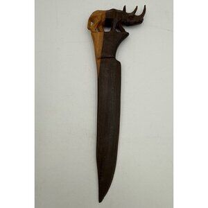 Vintage Hand-Carved Wooden Letter Opener With Rhino Design From Kenya